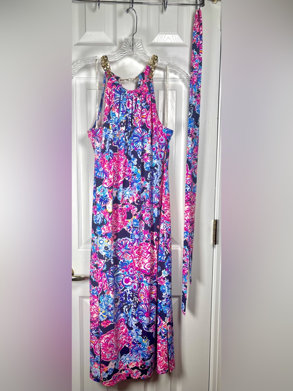 Lilly Pulitzer Bingham Midi Dress High Tide In Turtle Amazement Pink Blue Small - Picture 2 of 7